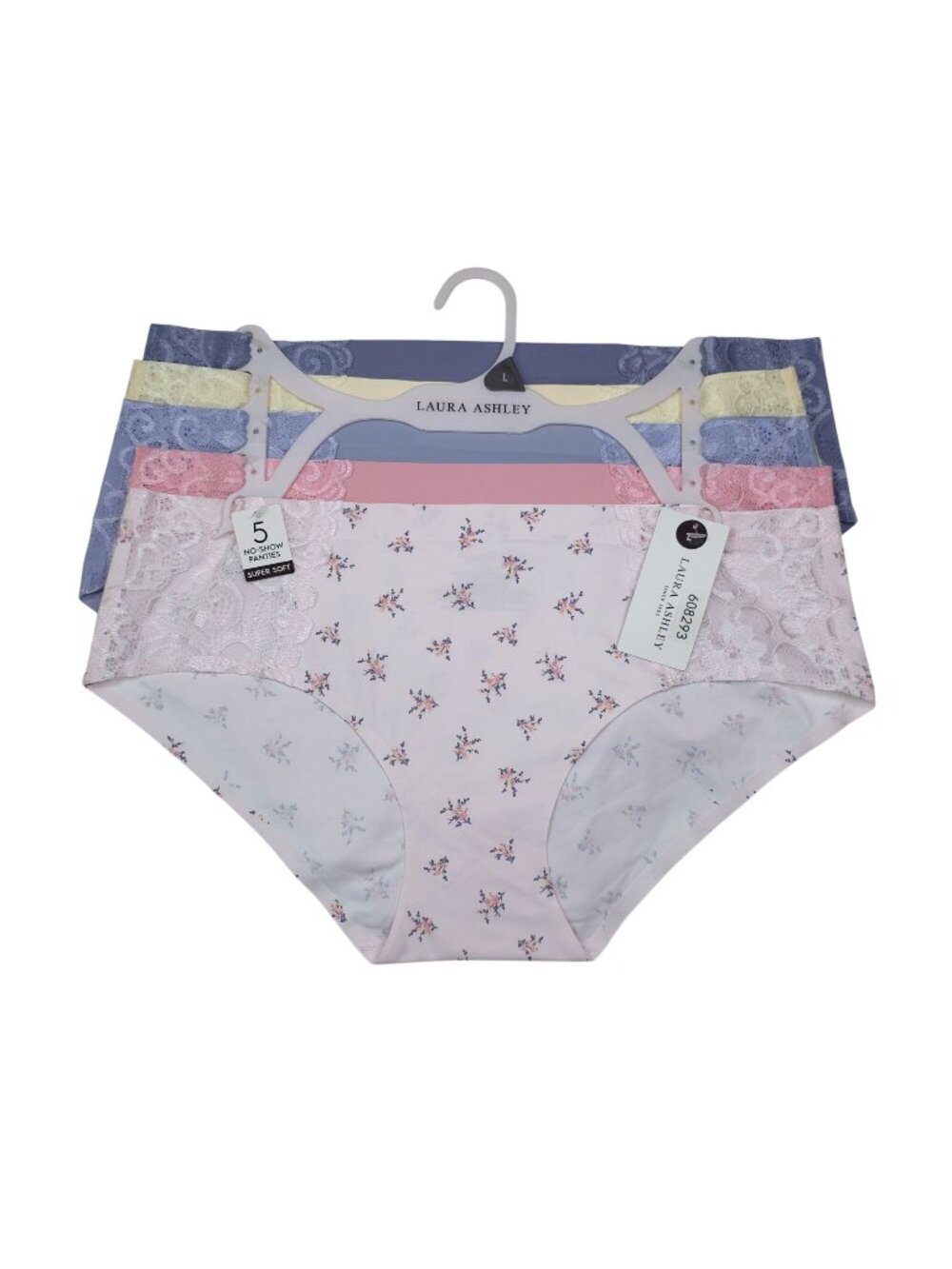 Laura Ashley L 5-Pack No-Show Lace Trim Panties Super Soft Hipster Pink Blue Yel